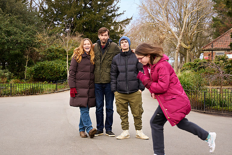 Jessica Hynes, David Tennant, Edan Hayhurst and Miley Locke in There She Goes special (BBC) 