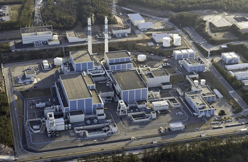 This aerial photos shows Shika nuclear power plant in Shikamachi, Ishikawa prefecture, Japan, on Jan. 2, 2024. Japan’s nuclear safety regulators have told the operator of a nuclear power plant in the area hit by a powerful New Year's Day quake to study its potential impact. The Nuclear Regulation Authority asked for further investigation even though initial assessments showed its cooling systems and ability to contain radiation remained intact. (Kyodo News via AP)