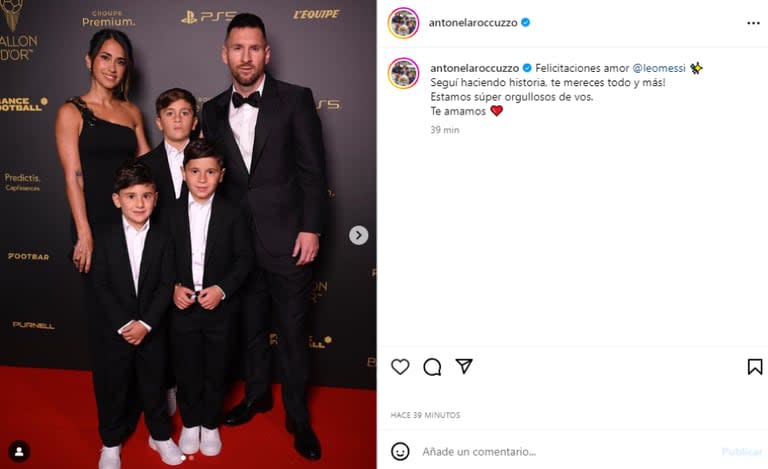 El emotivo posteo que Anto Roccuzzo le dedicó a Leo Messi por su octavo Balón de Oro (Foto: Instagram @antonelaroccuzzo)