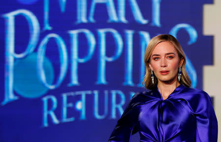 FILE PHOTO: Actor Emily Blunt attends the European premiere of "Mary Poppins Returns" in London, Britain December 12, 2018. REUTERS/John Sibley