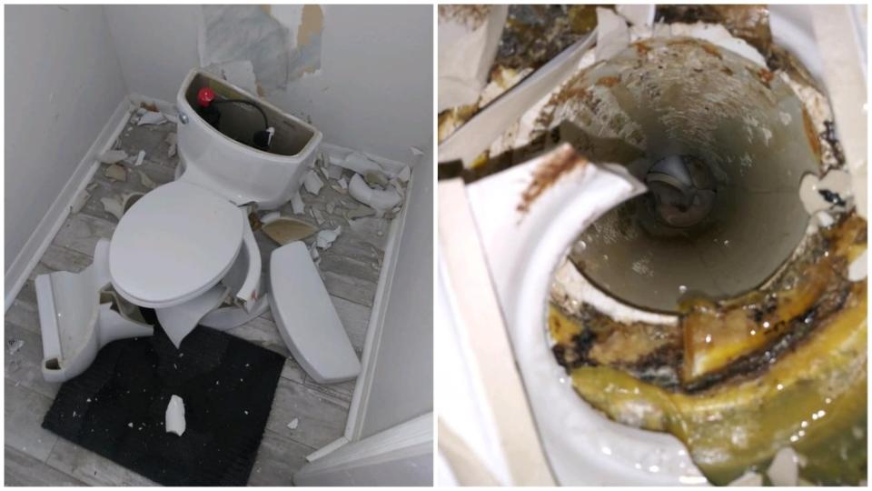 美國佛州一處民宅的廁所，馬桶突然爆炸碎裂。(圖／翻攝自臉書)