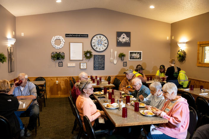 Diners at Kelly&#x002019;s Cafe inside the Arthur Mall on Wednesday in Arthur, N.D., population 328. (Tim Gruber for NBC News)