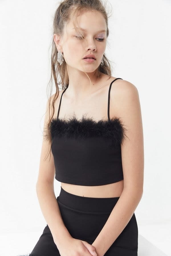 UO Time After Time Feather Trim Tank Top