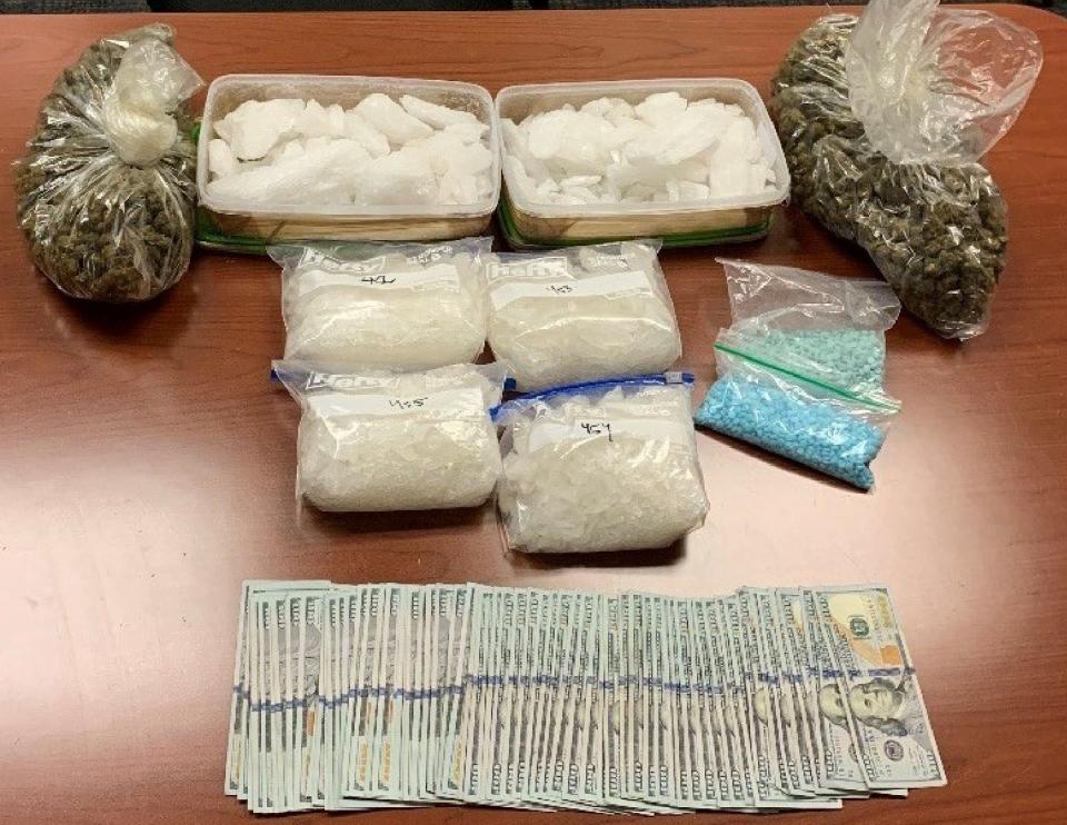 Some of the drugs, counterfeit pills and cash recently seized by Ventura County Sheriff's detectives during an investigation.