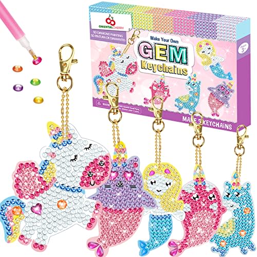 ORIENTAL CHERRY Arts and Crafts for Kids Ages 8-12 - Make Your Own GEM Keychains - 5D Diamond Painting by Numbers Art Kits Gifts for Girls Kids Toddler Ages 3-5 4-6 6-8