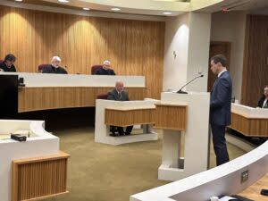 Department of Environmental Quality attorney Jeremiah Langston delivers oral arguments to the Montana Supreme Court on May 15, 2024. (Photo by Blair Miller, Daily Montanan)