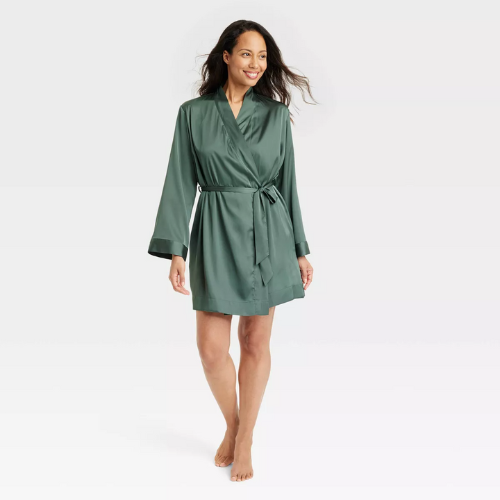 Woman Wearing Green Satin Robe