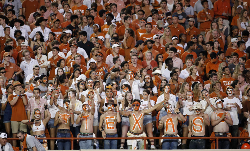 Texas Longhorns fans watch the game against the LSU Tigers, Saturday Sept. 7, 2019 at Darrell K Royal-Texas Memorial Stadium in Austin, Tx. ( Photo by Edward A. Ornelas )