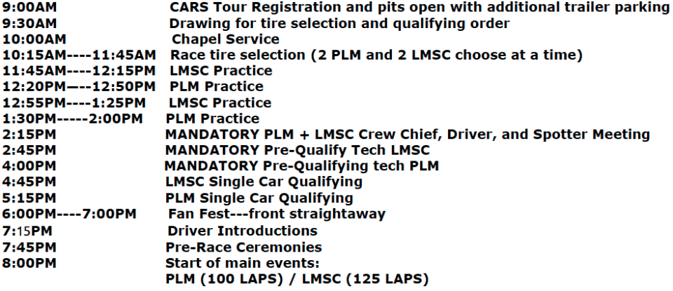 North Wilkesboro Speedway schedule