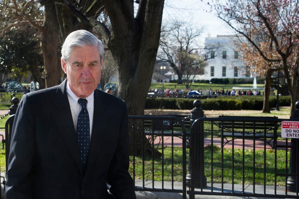 With the White House in the background special counsel Robert Mueller walks to St. John's Episcopal Church, for morning services, across from the White House, in Washington, March 24, 2019.