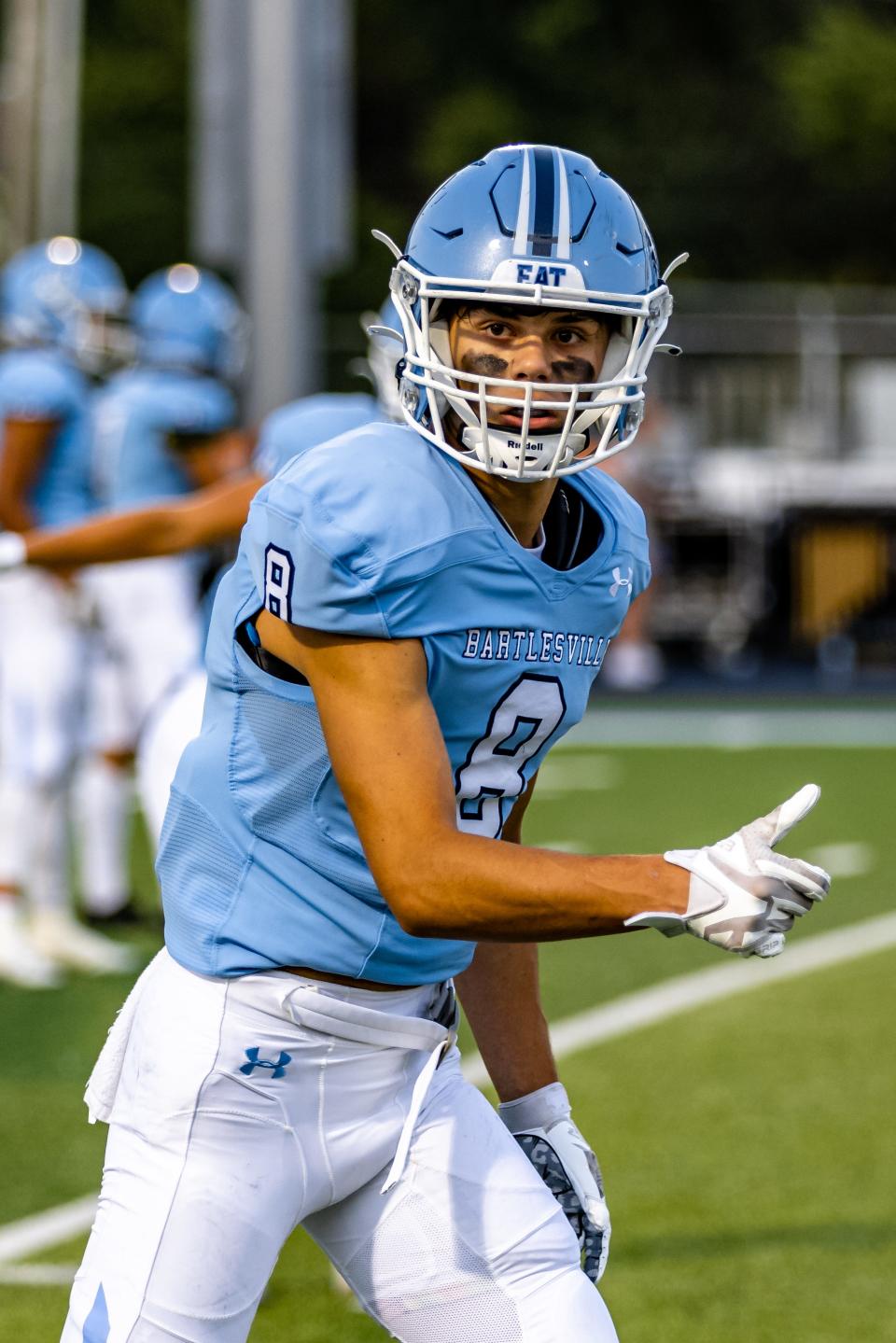 Bartlesville's Damien Niko check with the line ref during the Bruins' home opener earlier this season against Collinsville. Bartlesville eyes its home finale this coming Friday against Tahlequah. This also will be senior night.