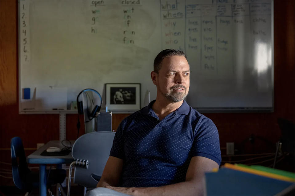 Douglas Rich, a Math and Reading Interventionist at McKinley Elementary School, is an advocate for universal dyslexia screening across California. Feb. 24, 2023. (Shelby Knowles/CalMatters)