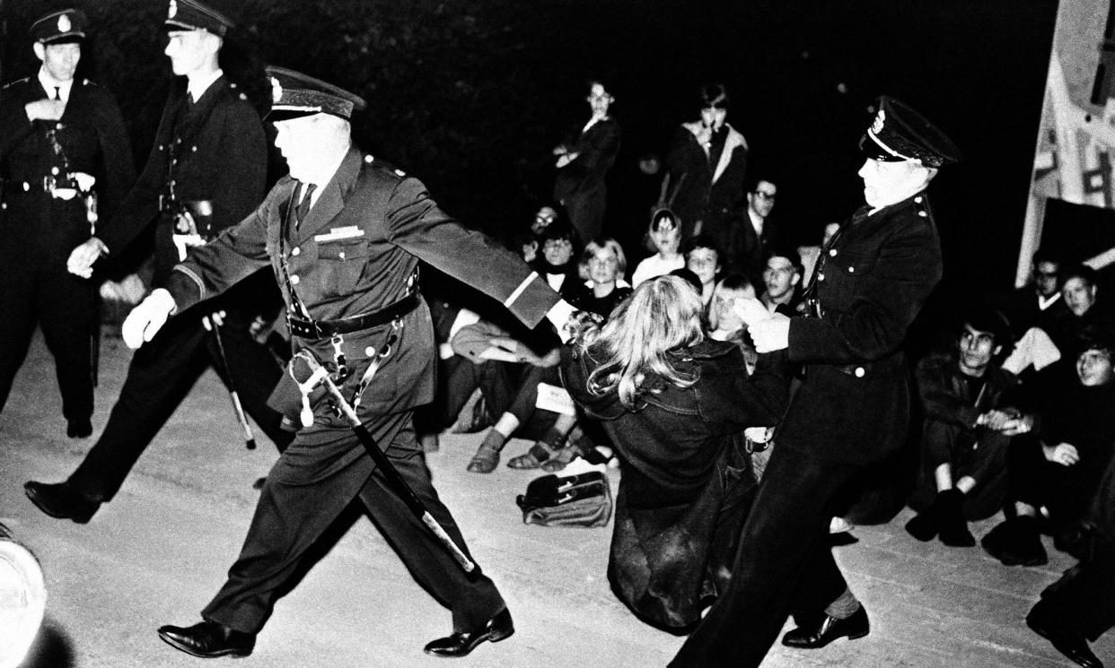 <span>Swedish police try to move demonstrators from outside the US embassy in Stockholm in 1962.</span><span>Photograph: AP</span>