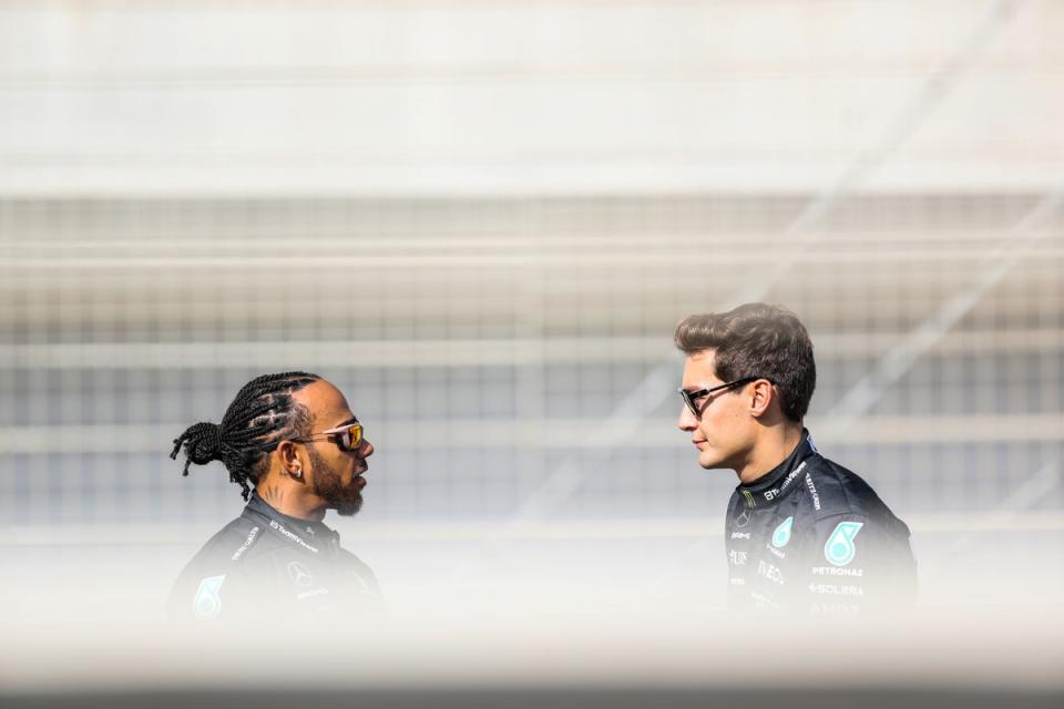 Lewis Hamilton, left, and George Russell in Bahrain (Getty Images)