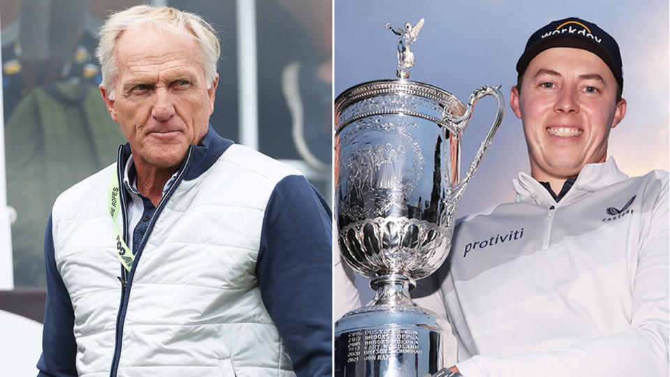 Pictured left to right, Aussie golf legend Greg Norman and 2022 US Open champion Matthew Fitzpatrick.