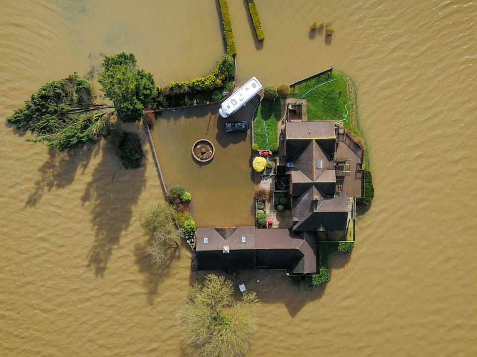 A farm is surrounded by floodwater. Worcester City Council said they did not provide sandbags because they were not effective in protecting against floods.