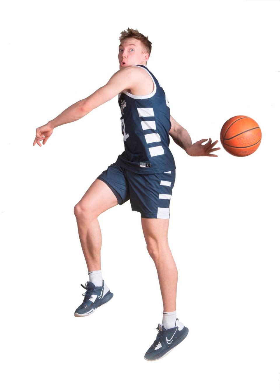 Olympia senior Parker Gerrits is one of six players named to The News Tribune’s All Area Boys Basketball Team. He is photographed at Curtis High School in University Place, Washington, on Saturday, March 11, 2023.