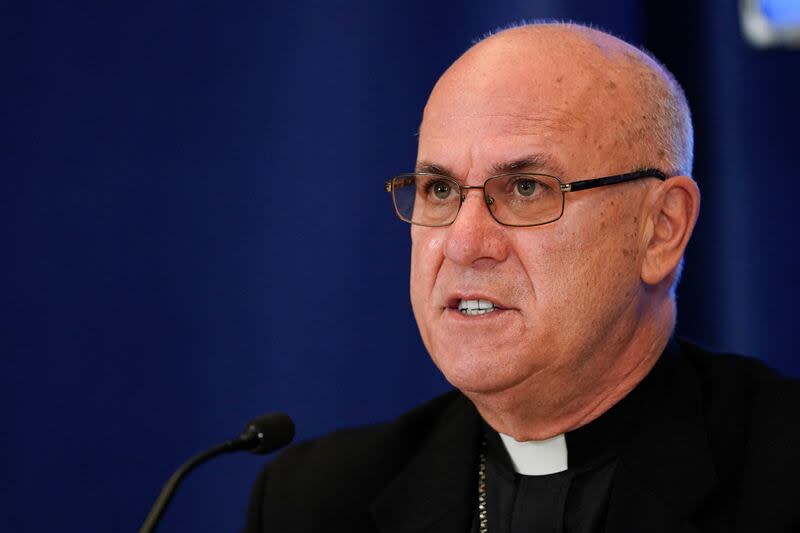 Kevin Rhoades, bishop of Fort Wayne-South Bend, Indiana, speaks during a news conference at the fall General Assembly meeting of the United States Conference of Catholic Bishops, Wednesday, Nov. 17, 2021, in Baltimore.  |  Julio Cortez