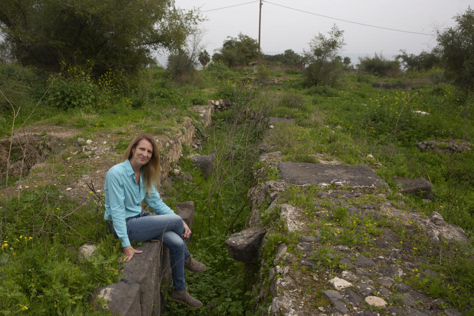 Dr. Katia Cytryn-Silverman, an archaeologist with The Hebrew University of Jerusalem, poses for a portrait at the site of the Al-Juma (Friday) Mosque, in Tiberias, northern Israel, Wednesday, Jan. 27, 2021. Archaeologists said recent excavations at the ancient city of Tiberias have discovered the remnants of one of the earliest mosques in the Islamic world. The foundations of the Muslim house of worship date to the late 7th century.(AP Photo/Maya Alleruzzo)