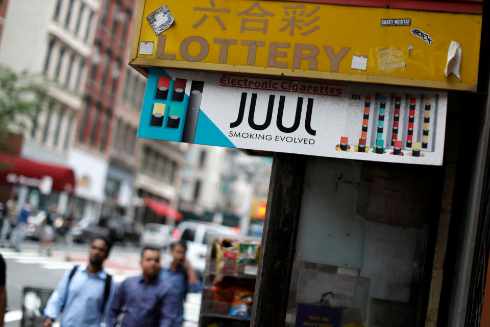 A sign advertising vaping products is seen at a shop in Manhattan in New York, U.S., September 10, 2019. REUTERS/Mike Segar