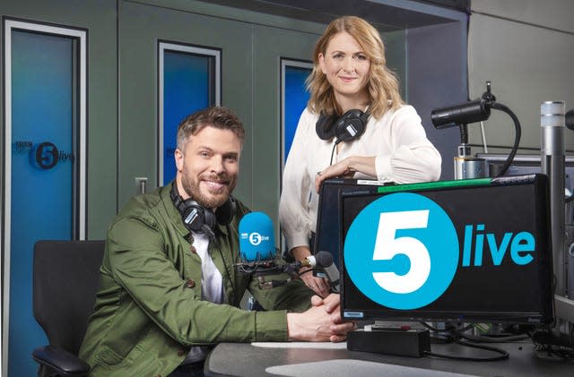 5 Live Breakfast presenters Rick Edwards and Rachel Burden