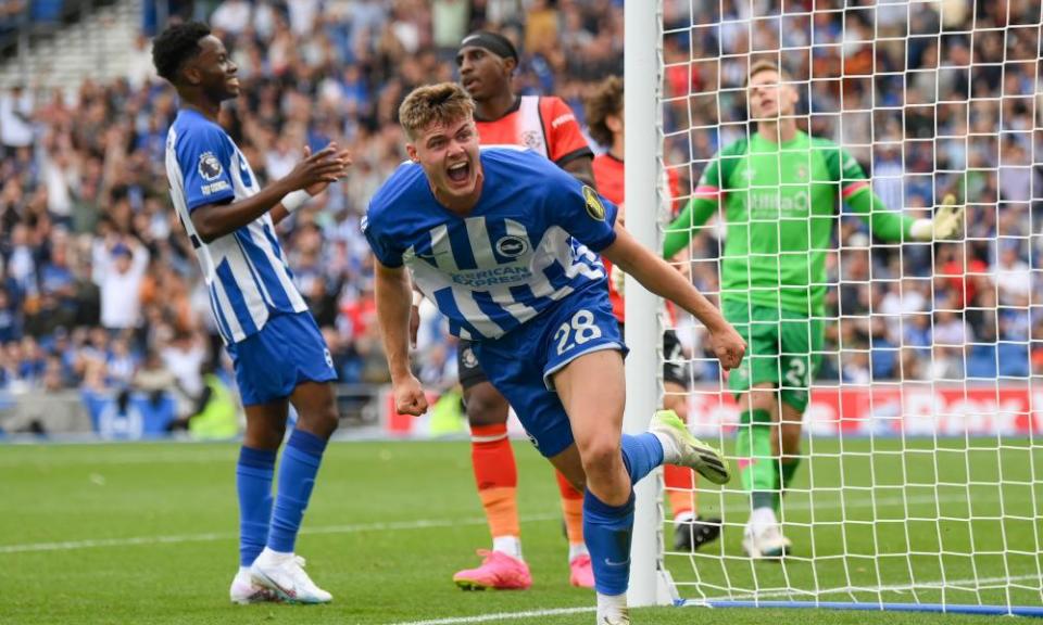Evan Ferguson celebrates scoring Brighton’s final goal of the game