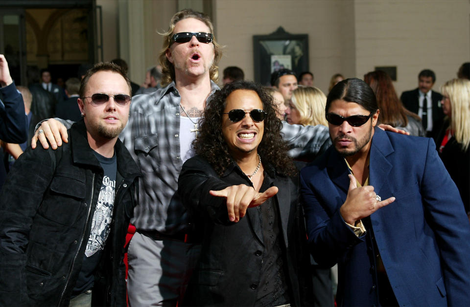 LOS ANGELES - NOVEMBER 16:  Musical group Metallica attends the 31st Annual American Music Awards at The Shrine Auditorium November 16, 2003 in Los Angeles, California.  (Photo by Kevin Winter/Getty Images)
