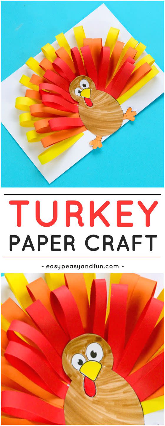 <p>Hand your kids a stack of colorful paper, some scissors, and the instructions for this turkey to keep them <a rel="nofollow noopener" href="https://www.womansday.com/relationships/family-friends/g1683/thanksgiving-games/?slide=1" target="_blank" data-ylk="slk:entertained;elm:context_link;itc:0;sec:content-canvas" class="link ">entertained</a> while the food cooks!</p><p><strong>Get the tutorial at <a rel="nofollow noopener" href="https://www.easypeasyandfun.com/paper-turkey-craft/" target="_blank" data-ylk="slk:Easy Peasy and Fun.;elm:context_link;itc:0;sec:content-canvas" class="link ">Easy Peasy and Fun. </a></strong></p>