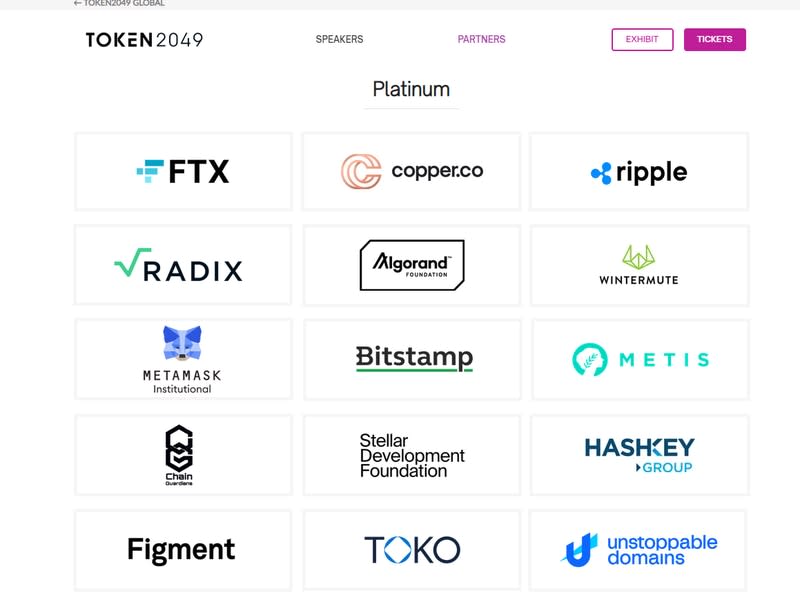 Screenshot of Token 2049's sponsor list. (Token 2049)