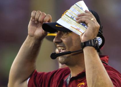 USC coach Steve Sarkisian scored a big win Saturday but has endured a rocky tenure off the field thus far. (AP)