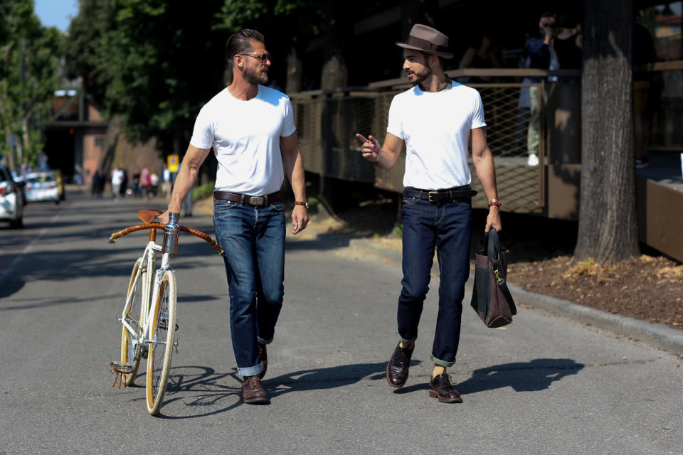 menswear white tee and jeans