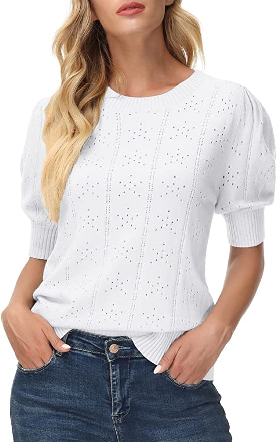 short sleeve puff shoulder sweater