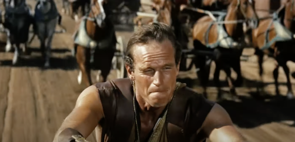 Charlton Heston chariot racing in "Ben-Hur"