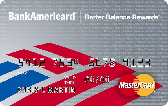 Sample Bank of America credit card, grey with red and blue logo.