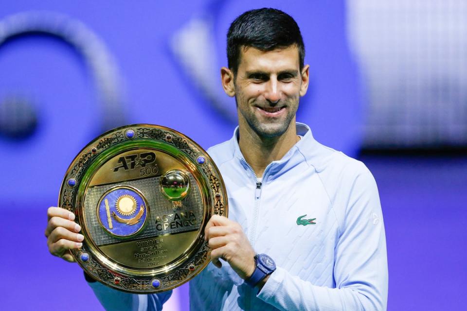 Novak Djokovic (pictured) claimed a comfortable win over Stefanos Tsitsipas to win the Astana Open (Stas Filippov/AP) (AP)