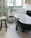 <p> The perfect family bathroom combines practicality with an attractive look that fits the decor of your country home.  </p> <p> Here, a small area of traditionally patterned tiles gives the bathroom a fabulous heritage feel. At the same time, it defines the shower area and elevates an otherwise neutral space without unsettling the sense of balance and calm.  </p> <p> ‘Natural materials, like wood, are the perfect backdrop for busier heritage patterns,’ adds Mark Findlay, Founder of luxury vinyl flooring company Harvey Maria. ‘Pale coastal tones, with lots of knots and grain, work beautifully to create an elegant, rustic feel.’  </p> <p> The floor shown here is realistic wood-effect vinyl, which is a more practical option near a walk-in shower and offers excellent grip for wet feet.  </p> <p> Likewise, a centrally placed bath makes it easy to reach and look after little ones at bath time.  </p>