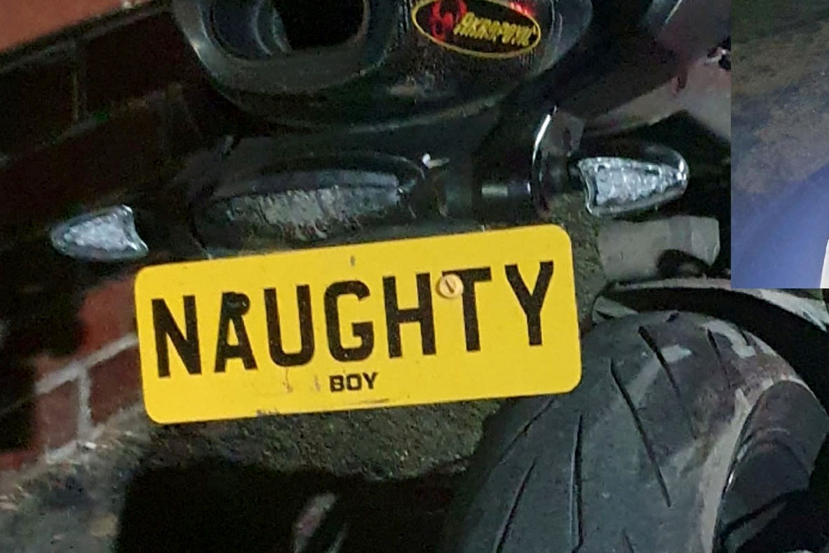 A biker with the number plate 'Naughty Boy' led police in a high-speed chase through Salford, Greater Manchester. (SWNS)