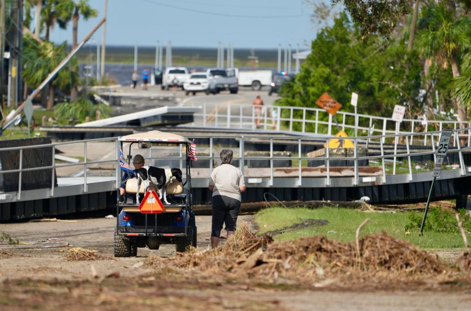 The aftermath of Hurricane Helene is seen in Steinhatchee, Fla, on Friday, Sept. 27, 2024, the day after the storm made landfall in the Big Bend region of the state.