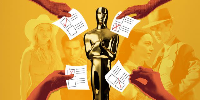 <p>Adobe Stock; Warner Bros; Universal Pictures; Focus Features; Netflix - Design: Alex Sandoval</p> EW interviews 4 anonymous Academy voters for their secret ballot Oscars picks