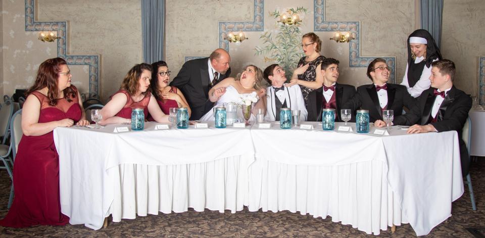 The bridal party fends off a visit from the groom’s father and the bride’s mother in "Tony N’ Tina’s Wedding" opening this weekend in Hillsdale.