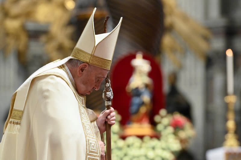 Pope Francis leads the Vespers and Te Deum prayer on New Year's Eve in St. Peter's Basilica at the Vatican