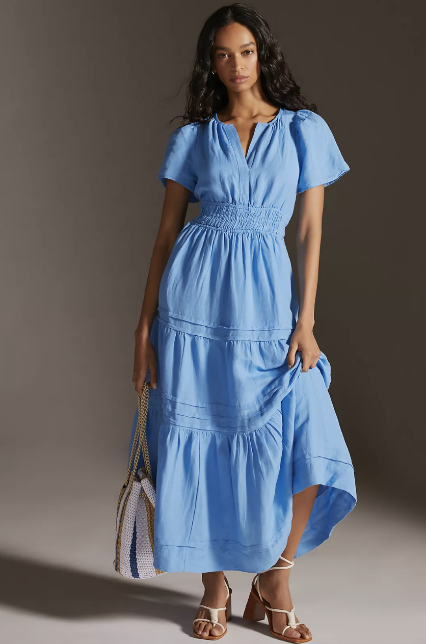 The Somerset Maxi Dress: Linen Edition in blue (Photo via Anthropologie)