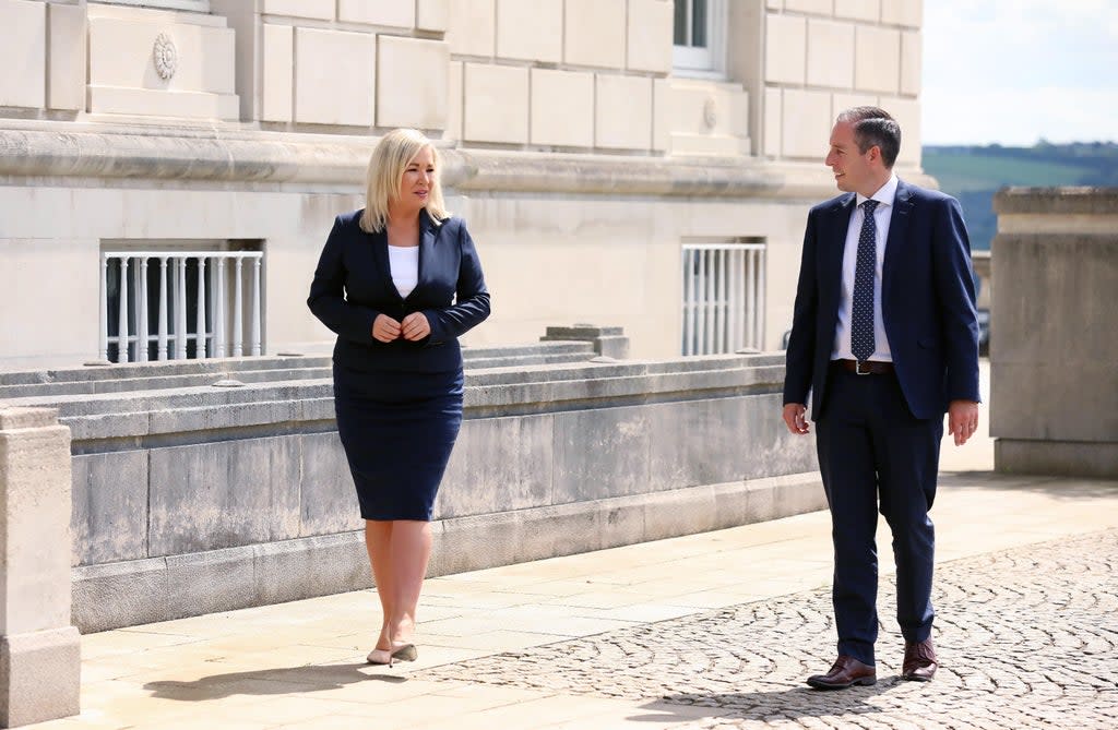 Paul Givan and Michelle O’Neill urged people to continue to follow public health guidance (Kelvin Boyes/Press Eye/PA) (PA Media)