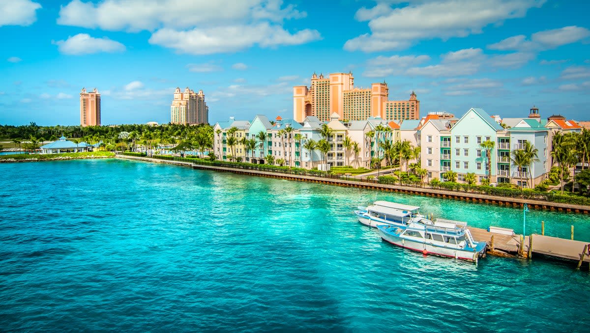 Skyline of Paradise Island with colorful houses at the ferry terminal. Nassau, Bahamas. (Getty Images/iStockphoto)