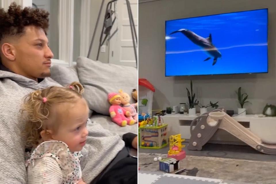 Patrick and Sterling Mahomes watching animal planet