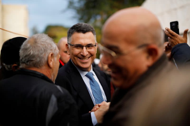 FILE PHOTO: Gideon Saar, a popular Likud party member and a challenger to Israeli Prime Minister Benjamin Netanyahu in Likud party leadership primaries, speaks to supporters in Rishon Lezion, Israel