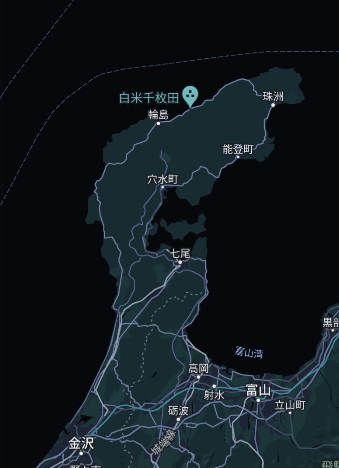 日本能登半島地圖，珠洲市在半島最北端，輪島市位於半島西北側，兩地可能都是這次最重災區域。翻攝Google地圖