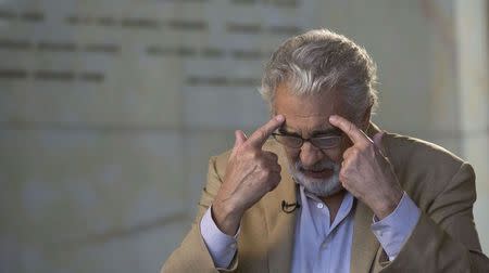 Spanish opera singer Placido Domingo gestures during an interview with Reuters at the Dorothy Chandler Pavilion in Los Angeles, California June 3, 2014. REUTERS/Mario Anzuoni