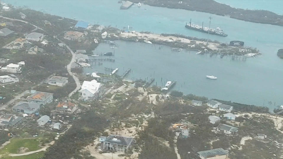 An aerial view shows devastation after hurricane Dorian hit the Abaco Islands in the Bahamas, September 3, 2019, in this still image from video obtained via social media. (Photo: Terran Knowles/Our News Bahamas/via Reuters)