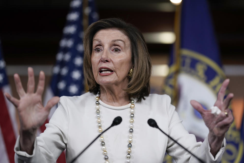 Speaker of the House Nancy Pelosi, D-Calif., updates reporters as Congress moves urgently to head off a looming U.S. rail strike, during a news conference at the Capitol in Washington, Thursday, Dec. 1, 2022. (AP Photo/J. Scott Applewhite)